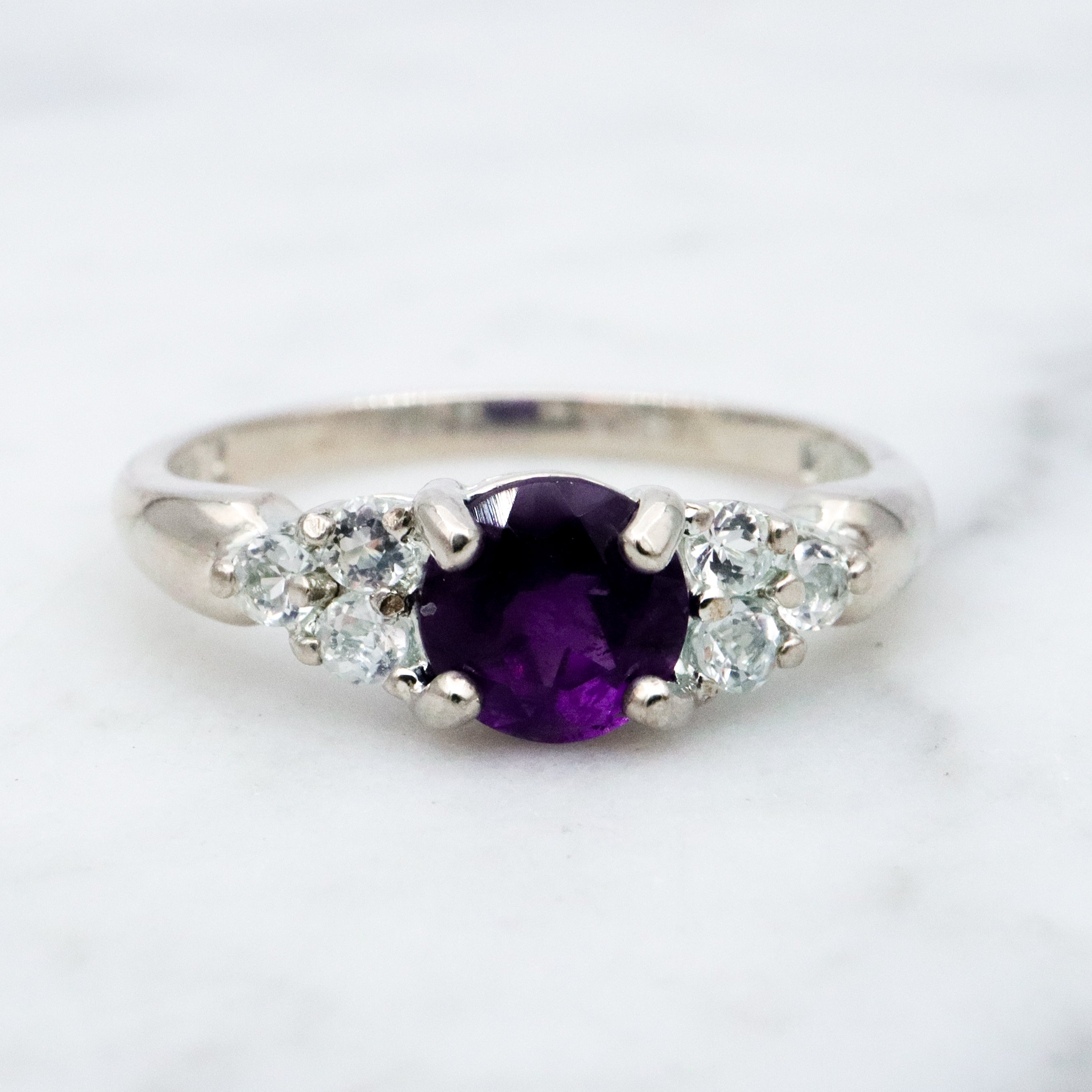 Vintage sterling amethyst & quartz cocktail ring, size 7